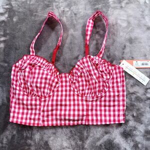 Colsie Gingham Bustier Crop Top Womens M Red White New Ruffle Underwire